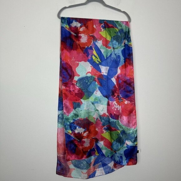 Echo Abstract Watercolor Floral Colorful Polyester Long Scarf 20”x 72” - Picture 1 of 4
